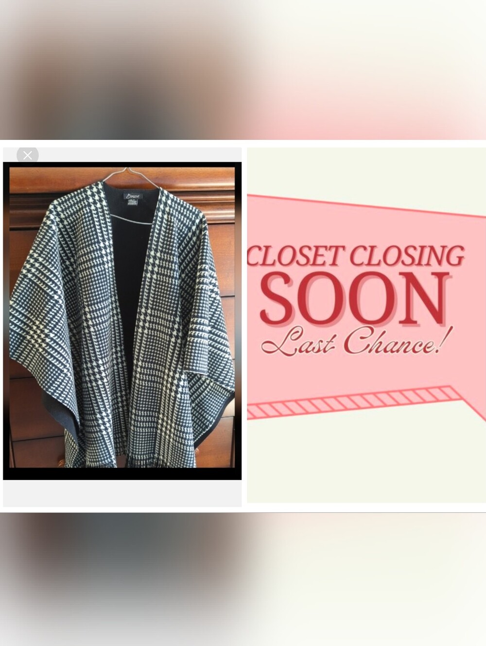 Black & White Houndstooth Open-Front Poncho